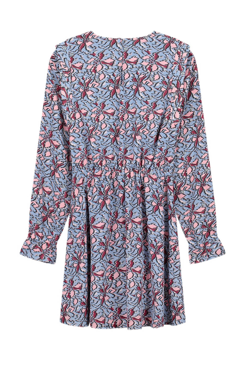NIK&NIK jurk Safi met all over print zachtblauw/roze/donkerrood