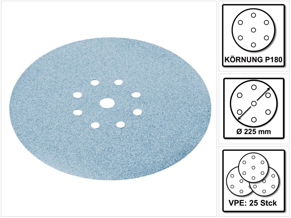 Festool STF D225/8 Granat schuurschijven 225 mm PLANEX P180 GR / 25 stuks ( 499640 )
