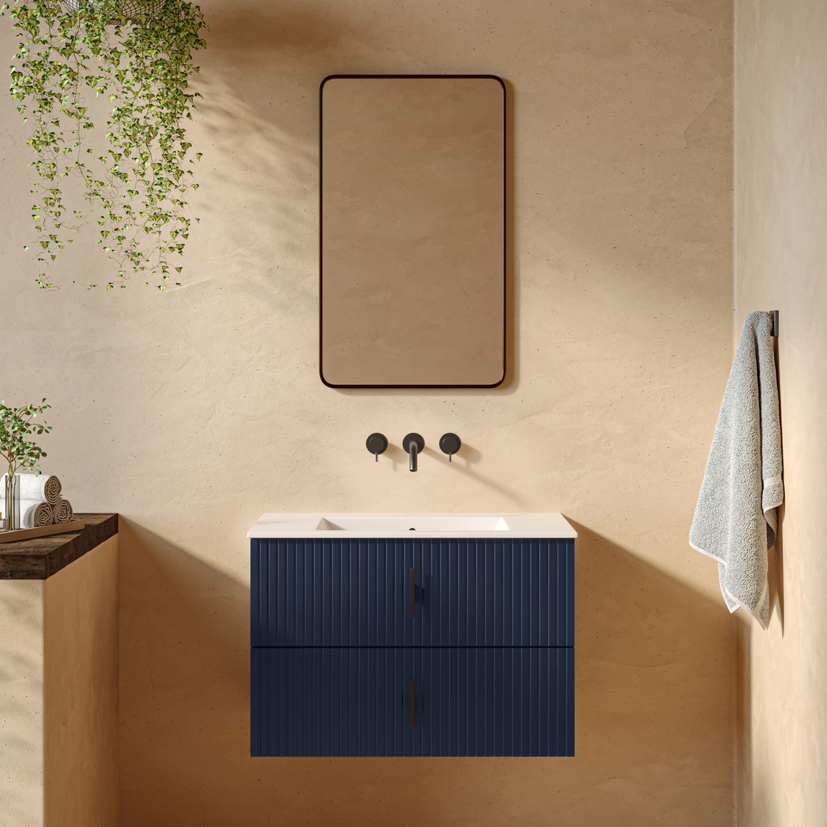 Muebles Raya onderkast ribbelfront 80cm met 2 softclose lades marine blauw