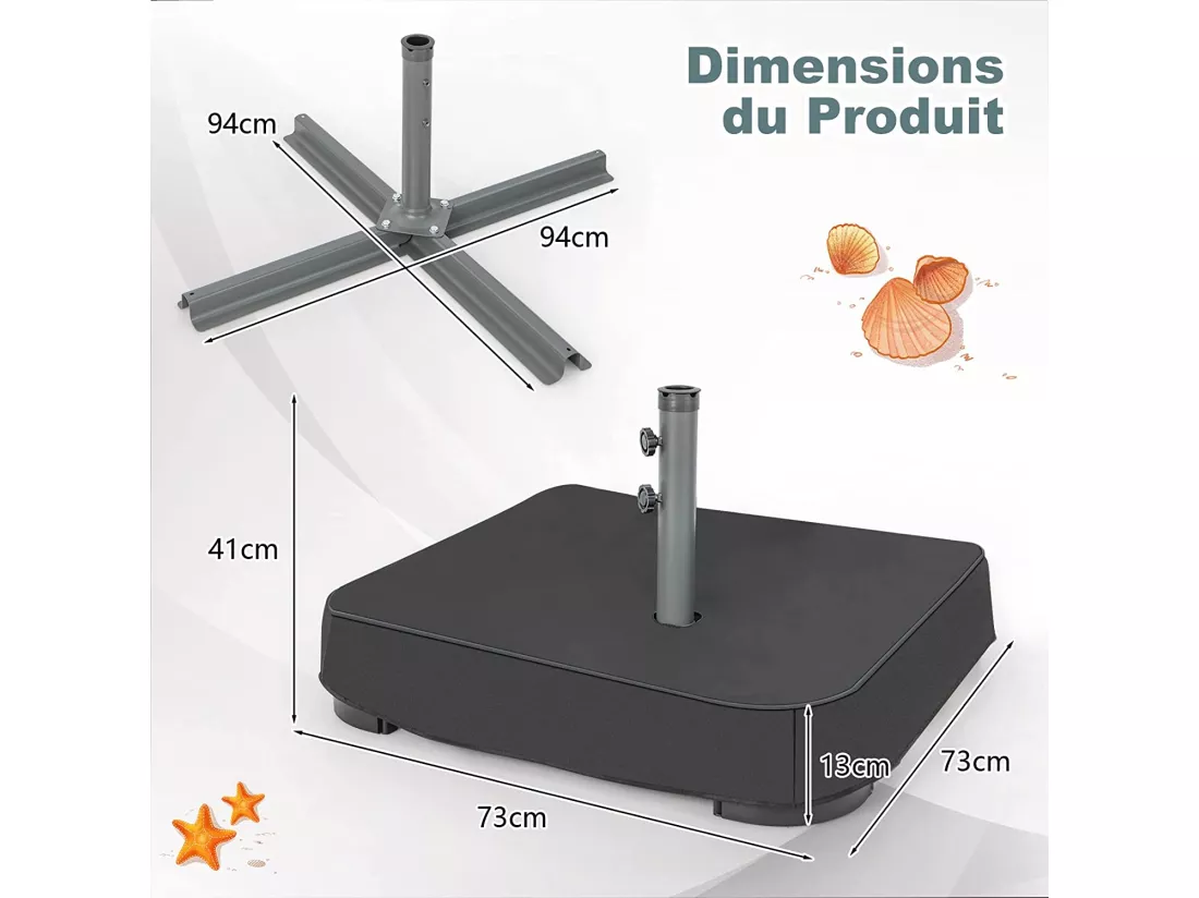 Base de Parasol de Patio 90 kg Sacs de Sable, 2 Boutons de Serrage et 1 Adaptateur, pour Patio Bord de Piscine Terrasse