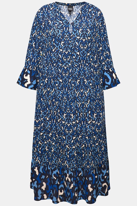 Kleid, A-Linie, Tunika-Ausschnitt, 3/4-Volantarm