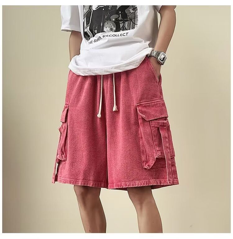 Ateso - Gewassen denim cargoshorts met trekkoordtaille