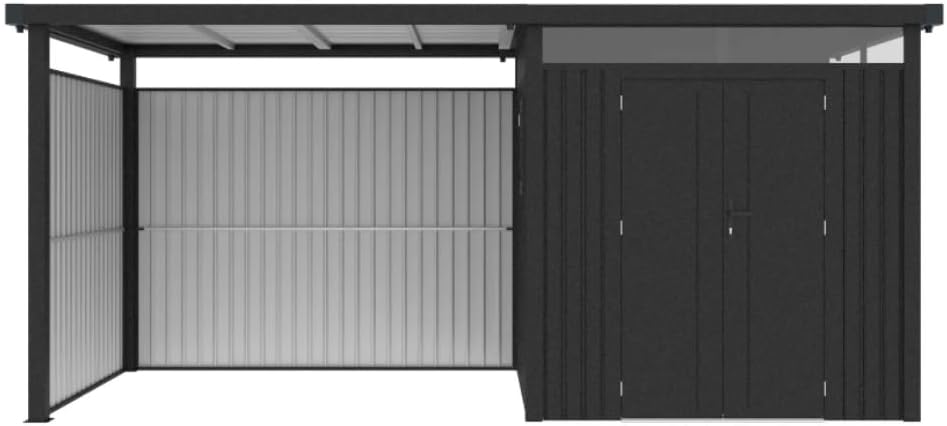 HORI Metall-Gartenhaus aus verzinktem Stahl, robuster Geräteschuppen, abschließbar, witterungsbeständig, montagefreundlich, vielseitig erweiterbar 5050x2300x2220 | inkl. Anbau | Rück- Seitenwand