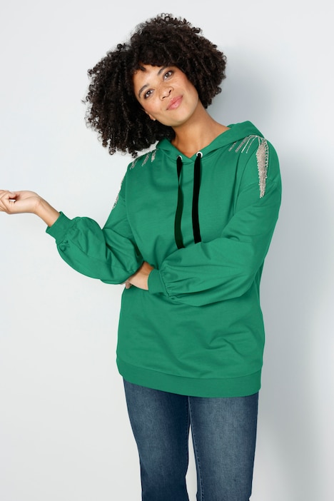 Hoodie, Kapuzensweatshirt, oversized, Glitzer-Schulterfransen, Ballon-Langarm