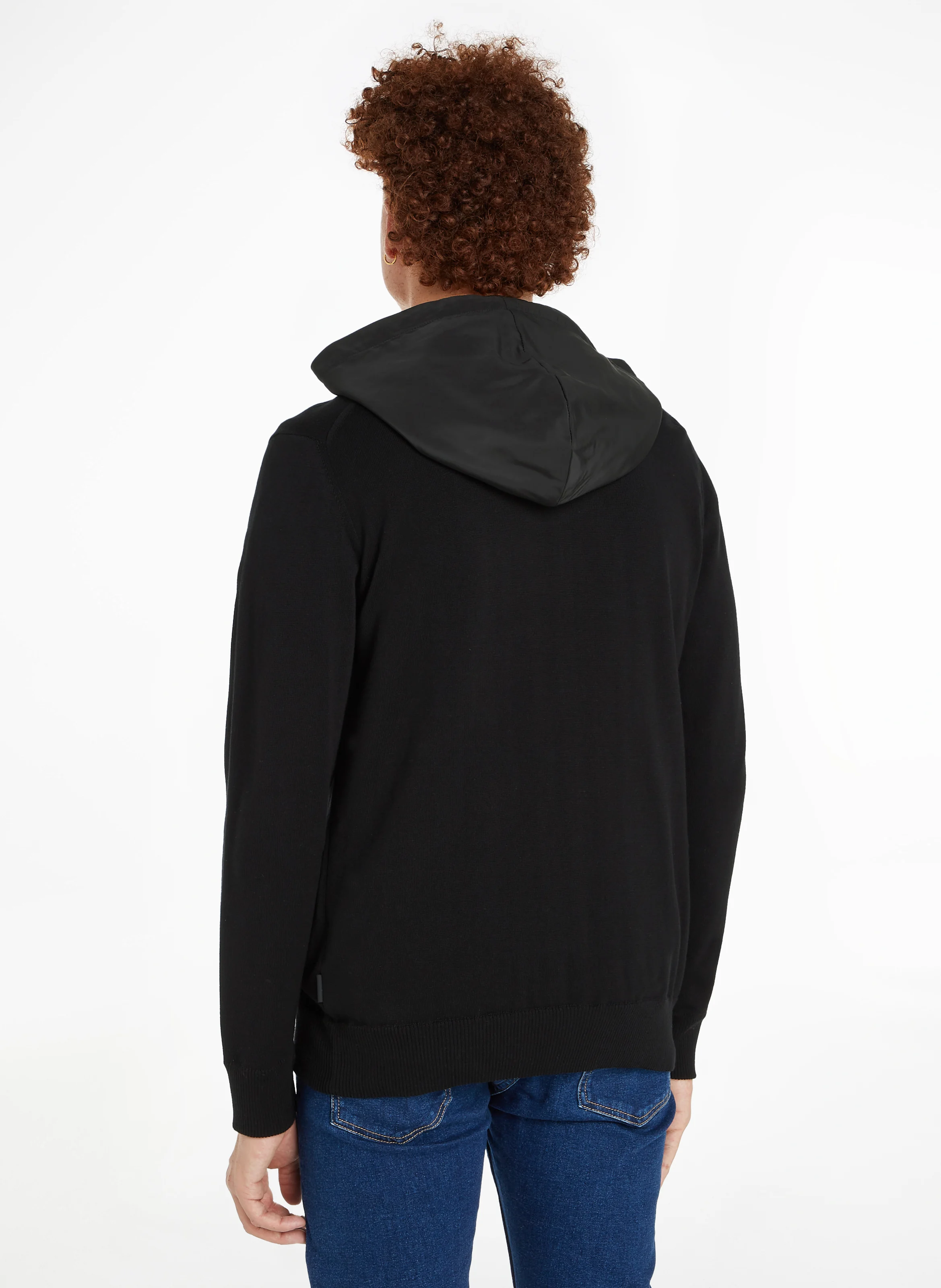 Gilet droit col montant à capuche en coton bio | Gris