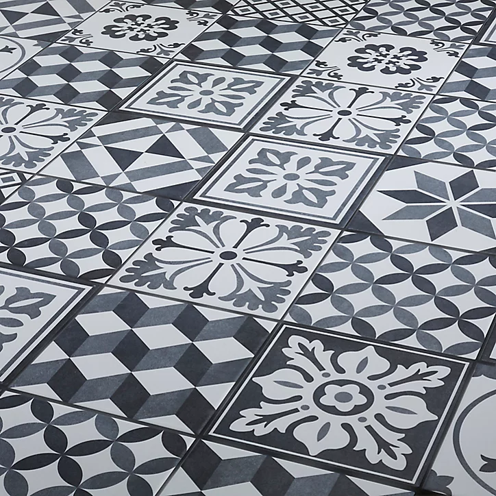 Carrelage sol et mur intérieur Konkrete effet carreau de ciment décor gris L. 20 x l. 20 x Ep. 0.82cm Colours