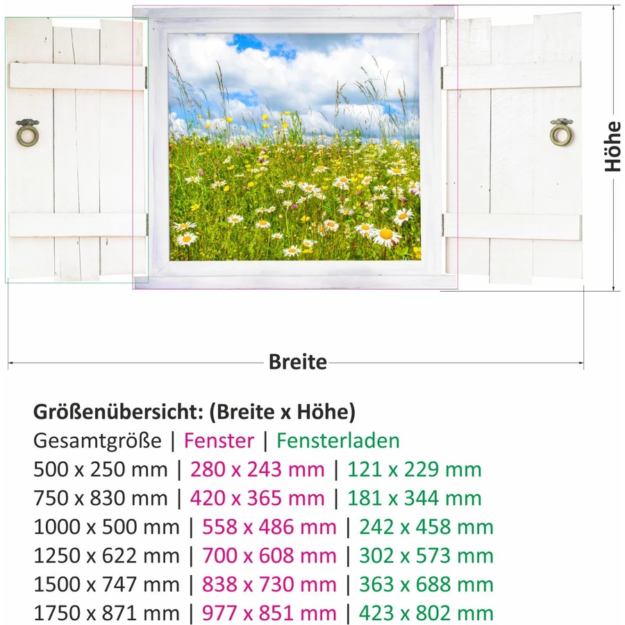 Nikima Wandtattoo 044 Blumenwiese im Fenster in 6 vers. Größen bunt