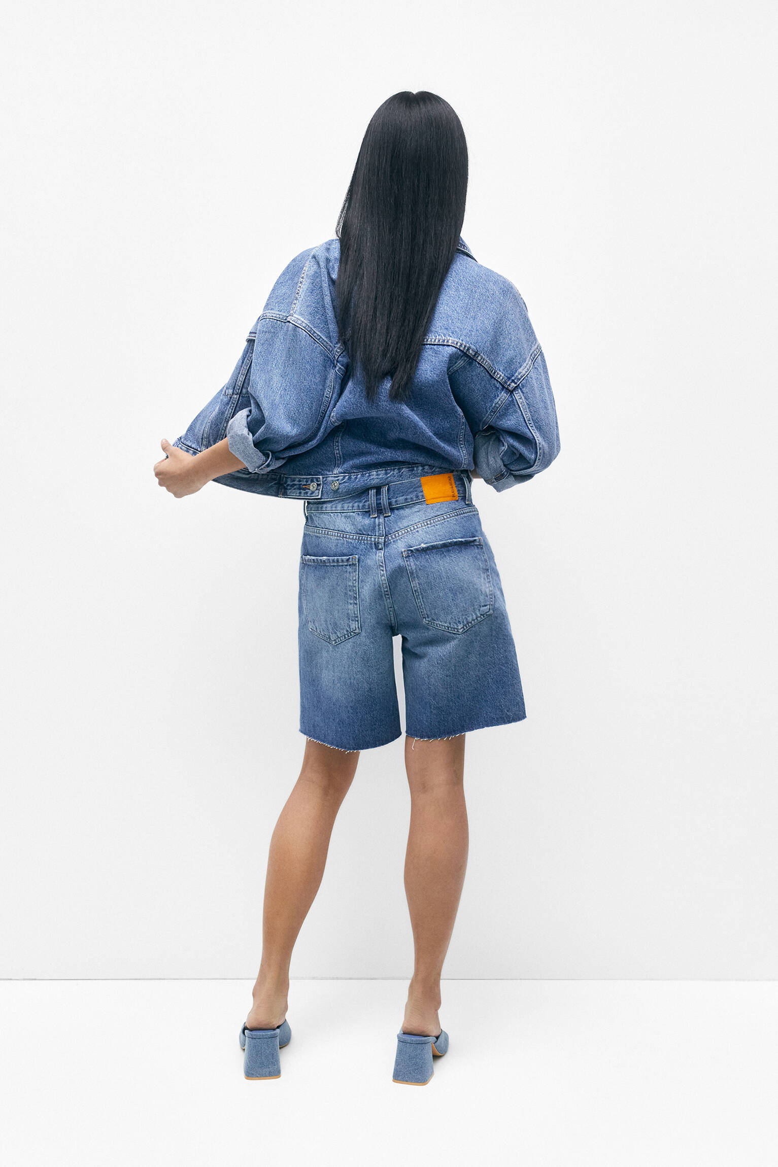 Bermuda jeans folgada - Azul médio