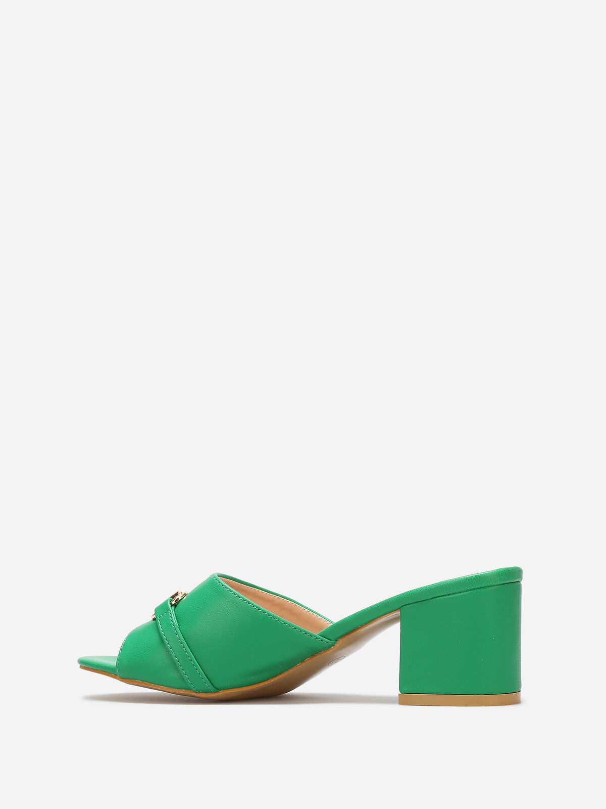 Mules à talon et détail boucle dorée- Vert