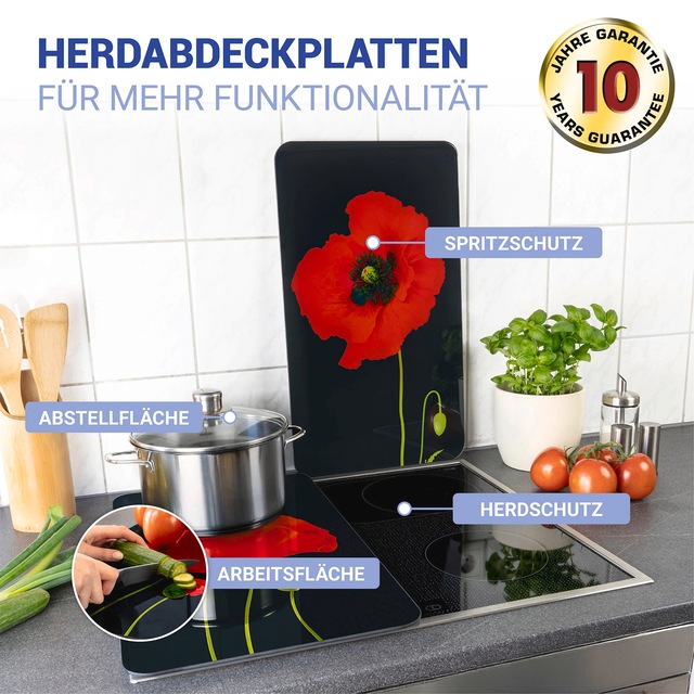 WENKO Herd-Abdeckplatte »Universal Modell Mohn« Herdabdeckung für alle Herdarten, kratzfest, mit rutschfesten Füssen