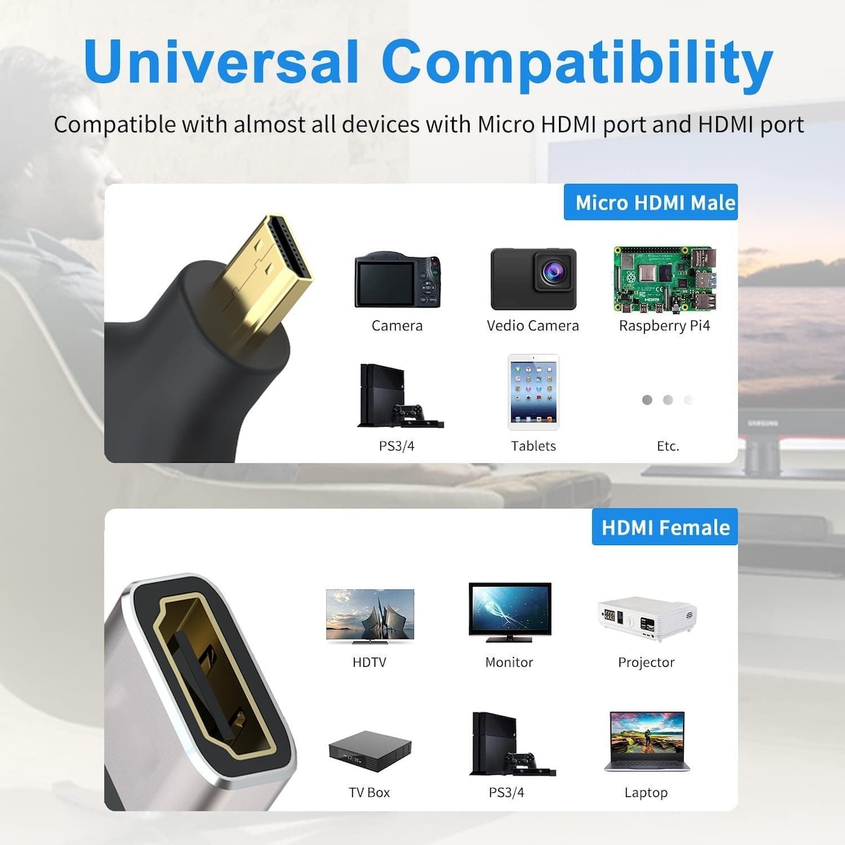NÖRDIC HDMI 8K Adapter HDMI hunn til Micro HDMI hann