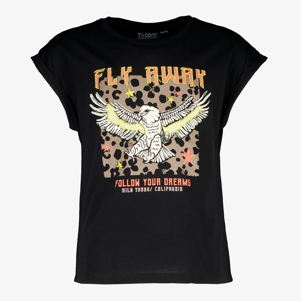 TwoDay meisjes T-shirt zwart met opdruk