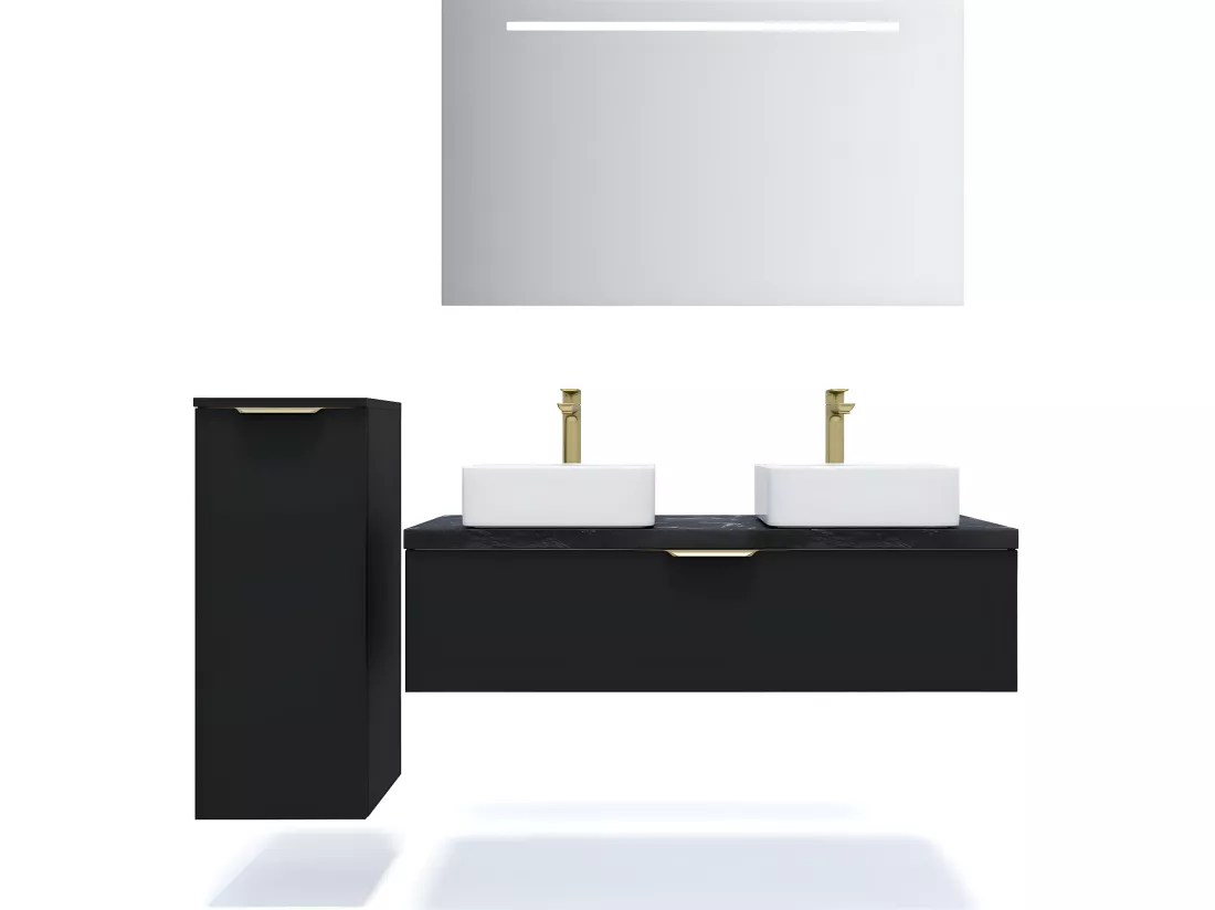 Meuble de salle de bain suspendu 2 vasques à poser 120cm 1 tiroir Noir - Venice
