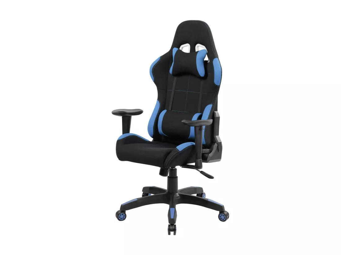 Chaise de jeu Daren, Fauteuil de jeu pour adultes, Chaise de bureau, 57x72h124/134 cm, Noir et Bleu