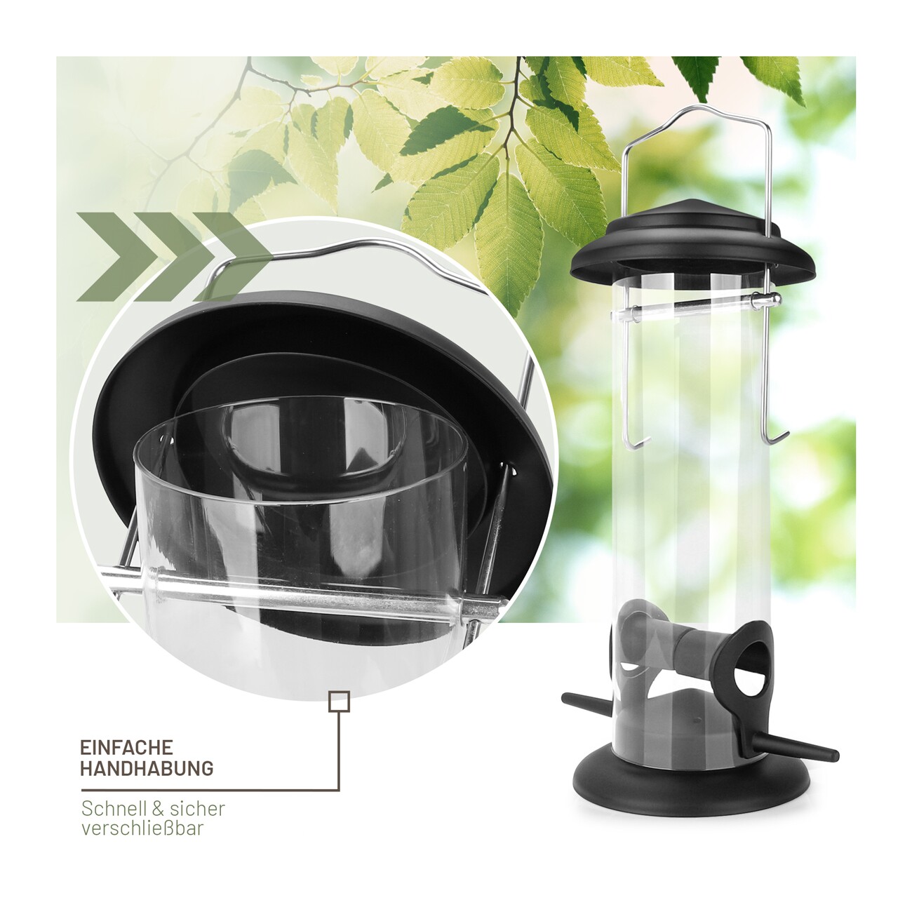 wildtier liebe Futtersäule für Samen, Körner & Kerne 23,5cm, Schwarz