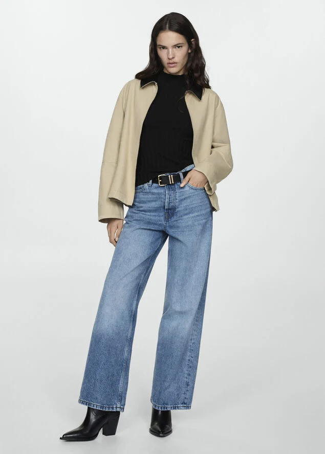 MANGO High collar ribbed knit sweater Black
