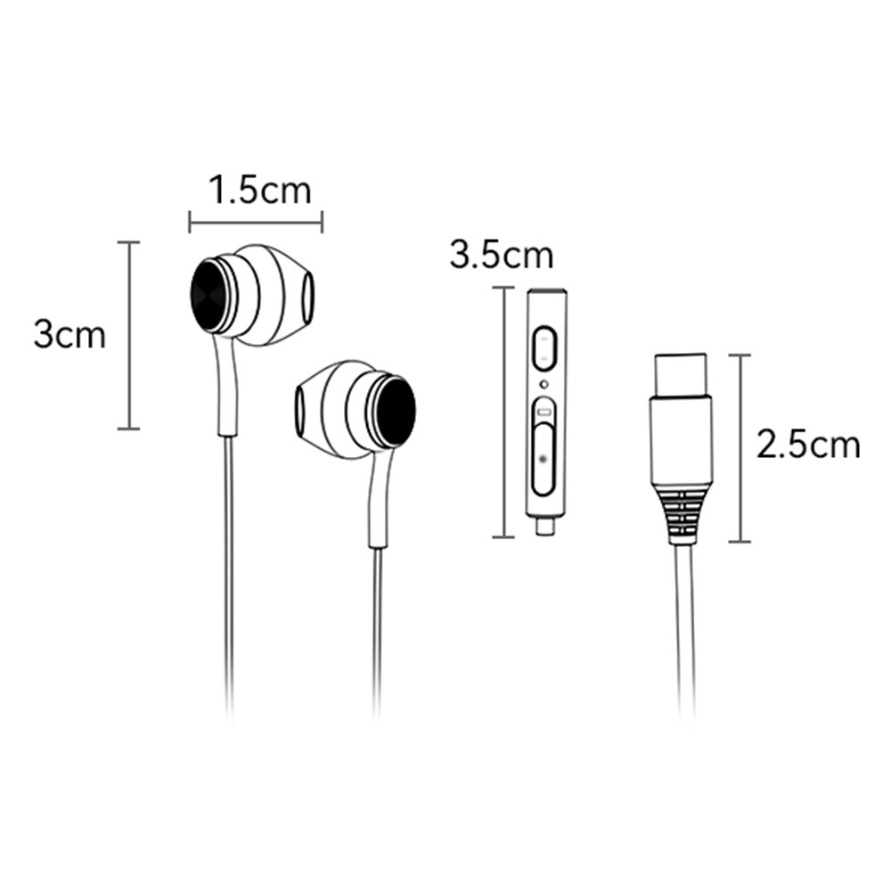YH41 Stereo In-Ear Kopfhörer Headset mit USB C Anschluss   Mikrofon und Lautstärkeregler - Schwarz