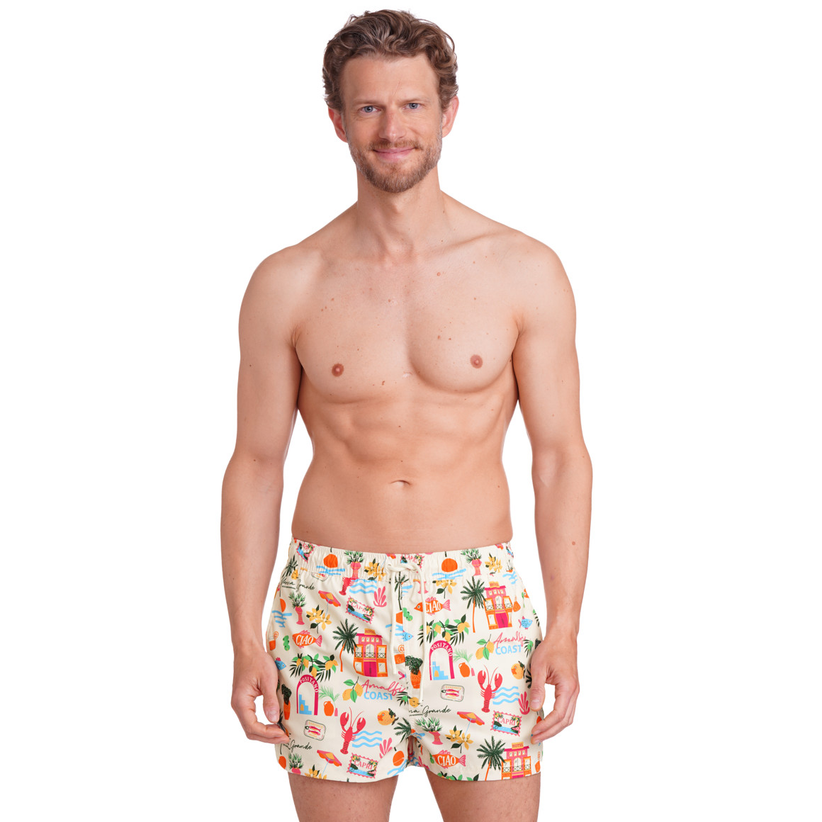 Jonas Nielsen Herren Badeshorts mit Allover-Muster weiss / bunt