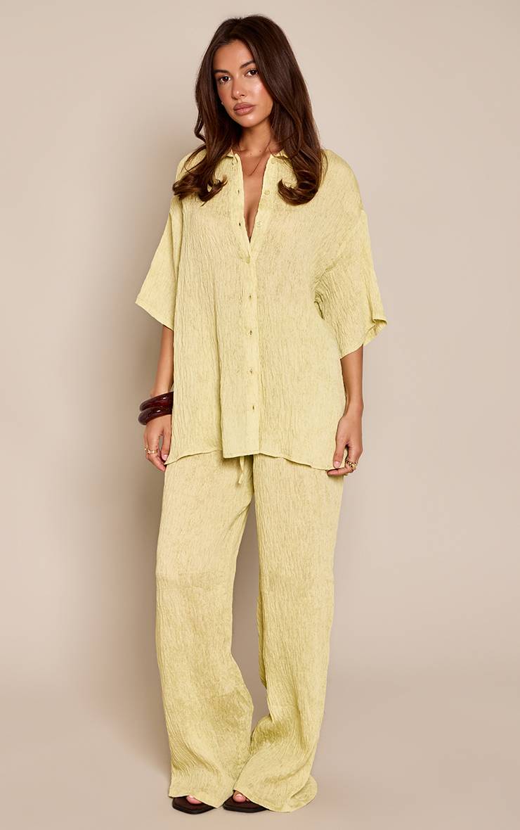 Pale Lime Pantalon Large Texturé Tissé À Cordon De Serrage Ensemble Coordonné