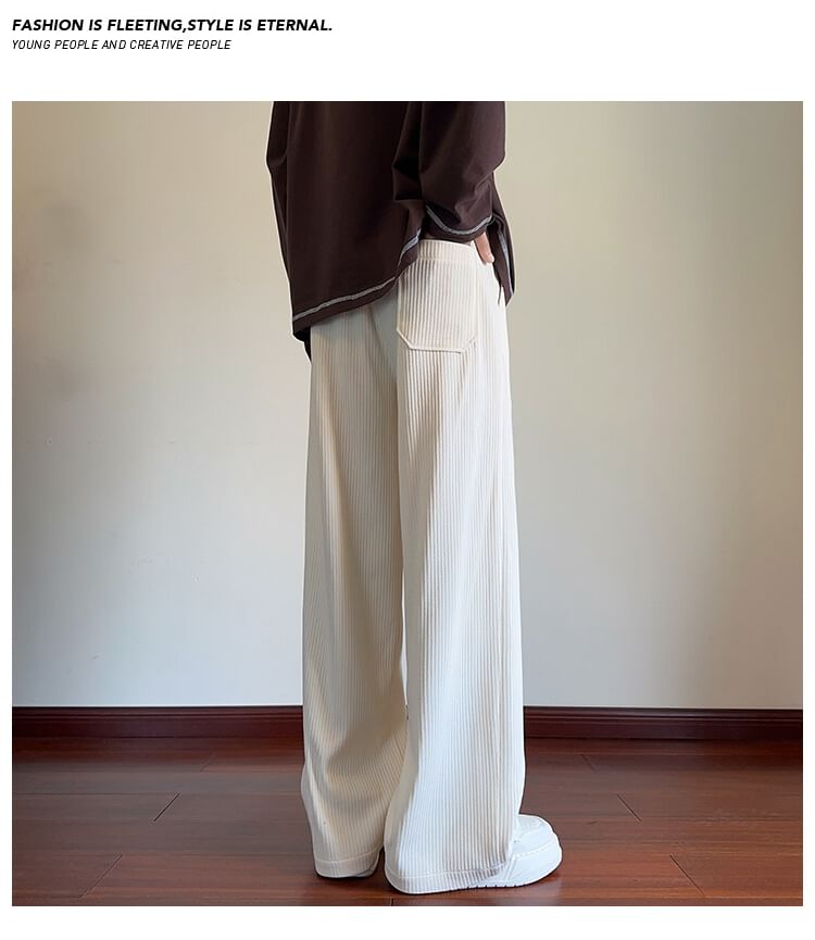 Priam - Hoge taille effen geribbelde wijde broek