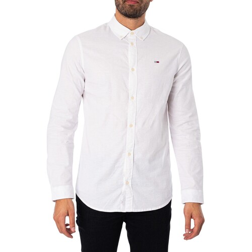 Tommy Jeans - Camisa Oxford Ajustada Y Elástica Blanco