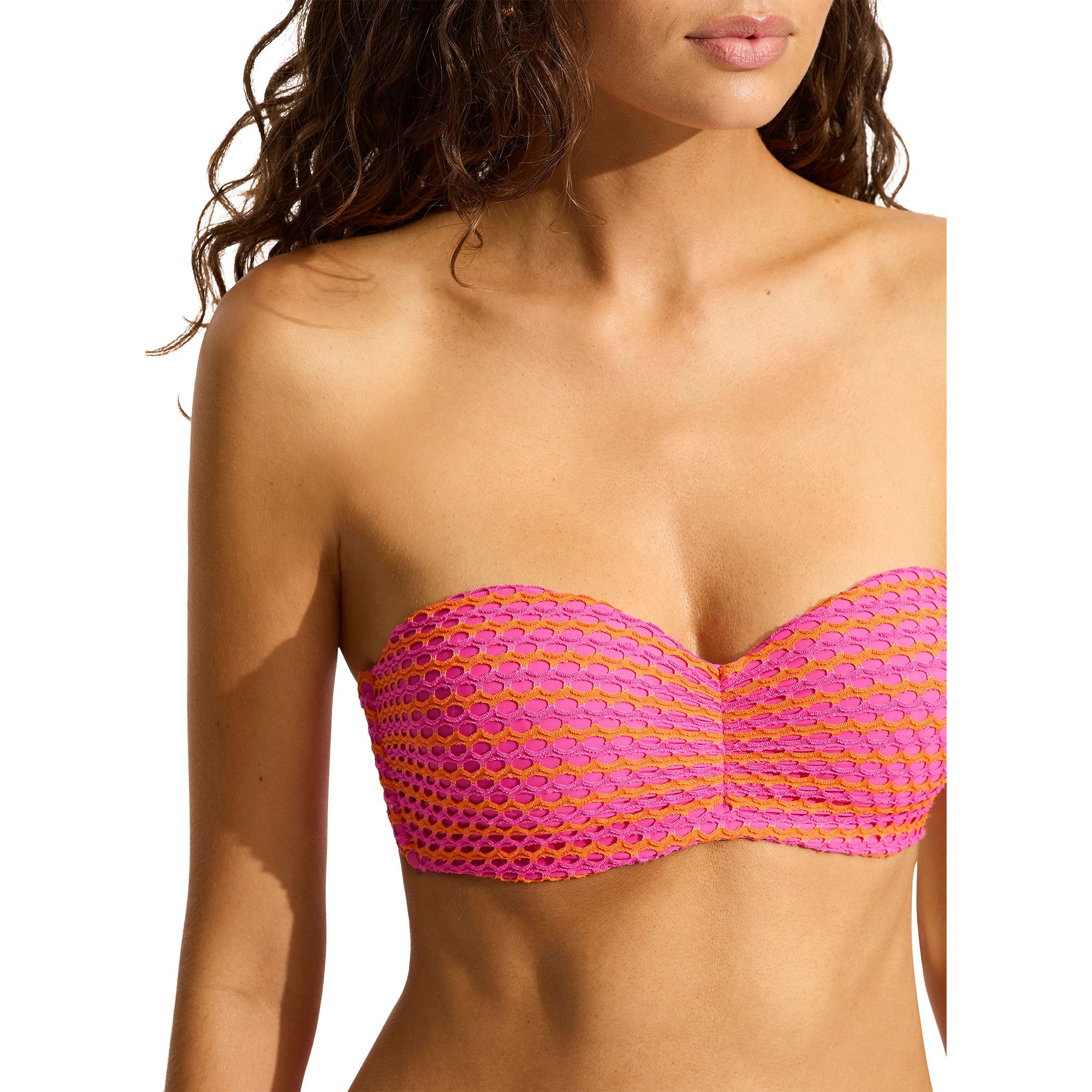 Seafolly Mesh Effect Bustier Bandeau Bikini Top Damen hot pink