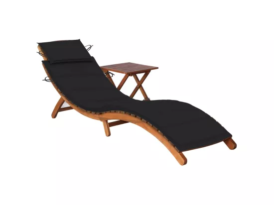 Chaise longue de jardin avec table et coussin Bois d'acacia