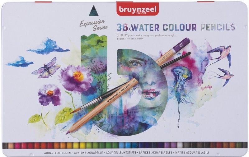 Bruynzeel - Expression - Aquarelpotloden - Blik - 36 Kleuren - Hoogwaardige Pigmenten