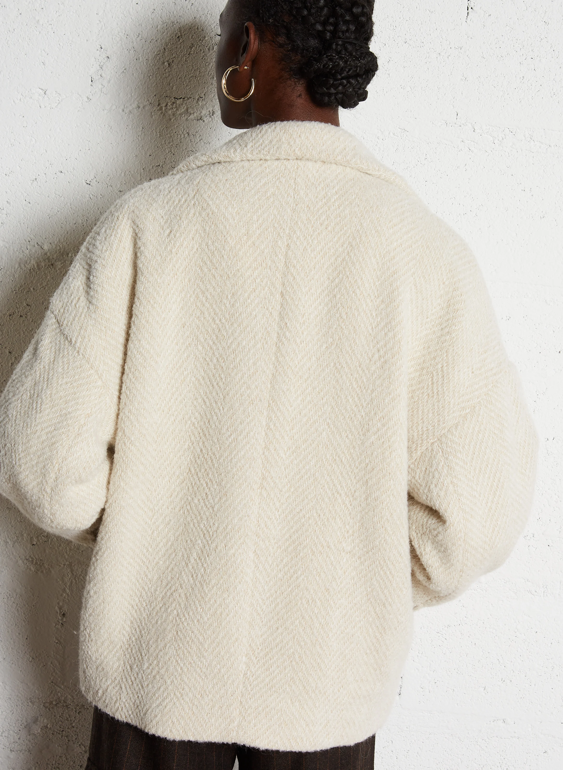 YAGO - Manteau mi long chevronné en laine mélangée | Beige