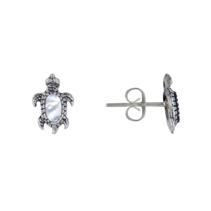 Boucles d'Oreilles Argent Tortue des Galapagos et Nacre Ivoire