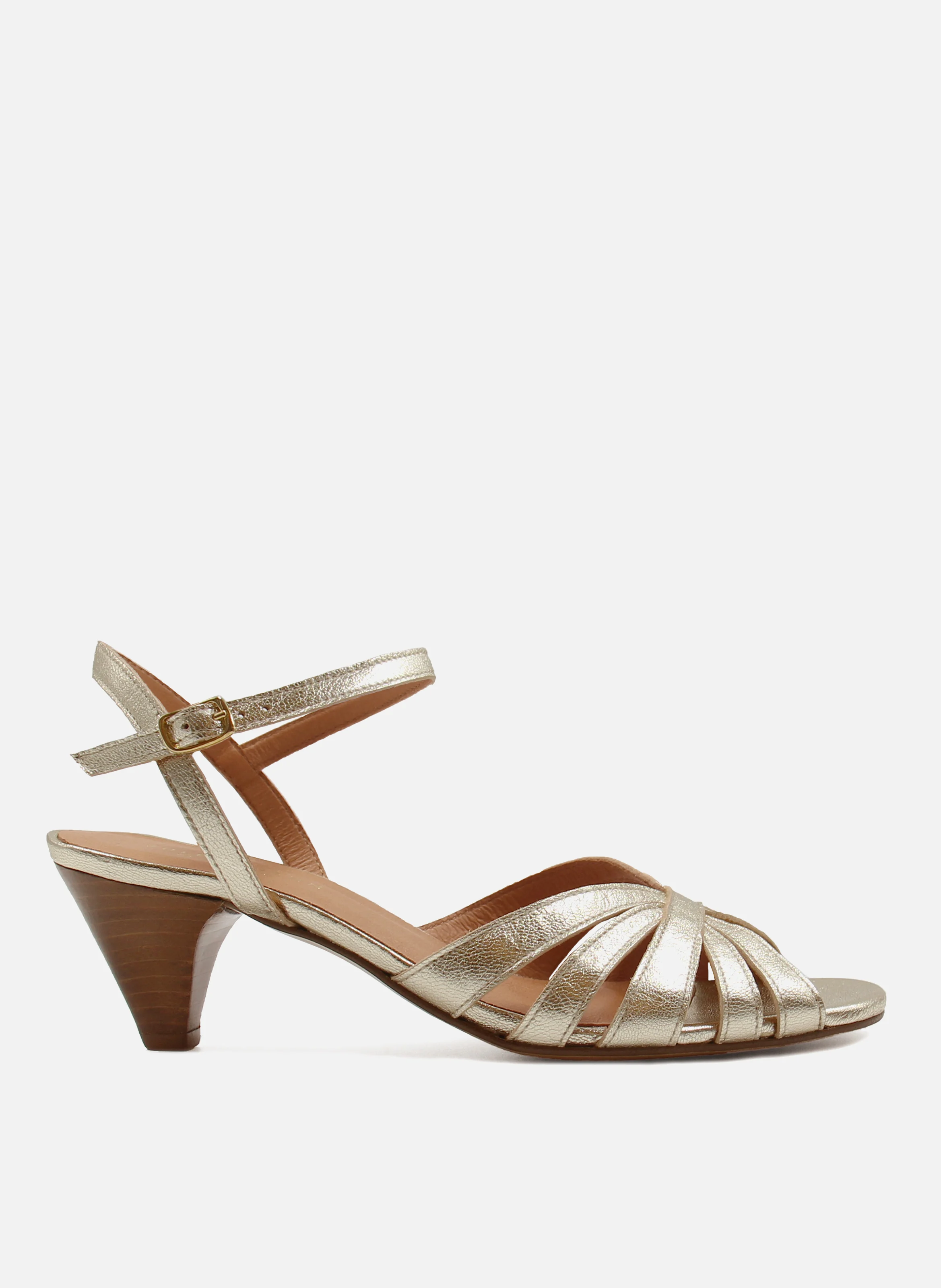 Sandales moyen talon brides cuir métalisé | Doré