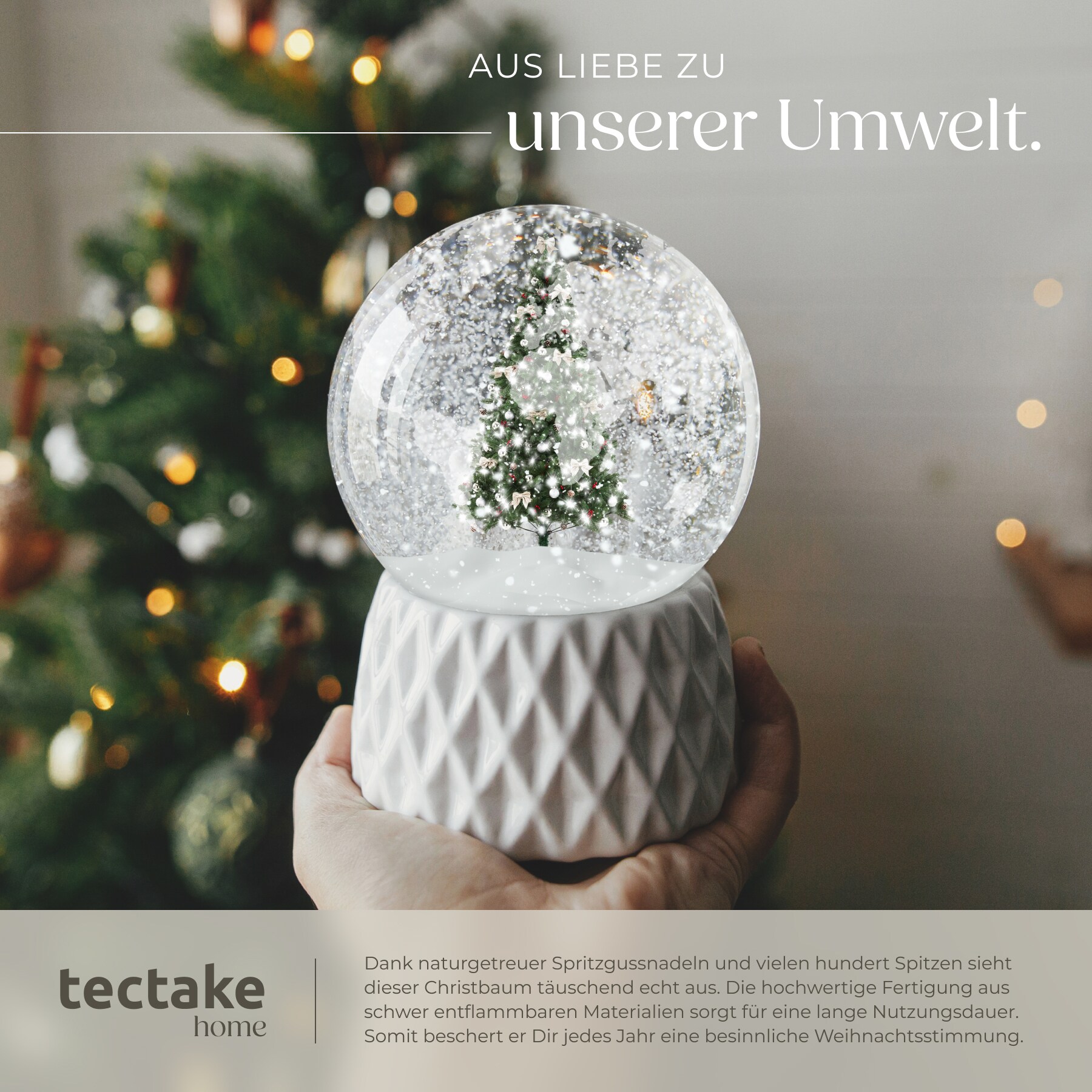 tectake® Weihnachtsbaum , künstlich in Grün, mit Spritzgussnadeln, formbar mit viel Volumen, pulverbeschichteter Metallständer mit Kunststoffkappen