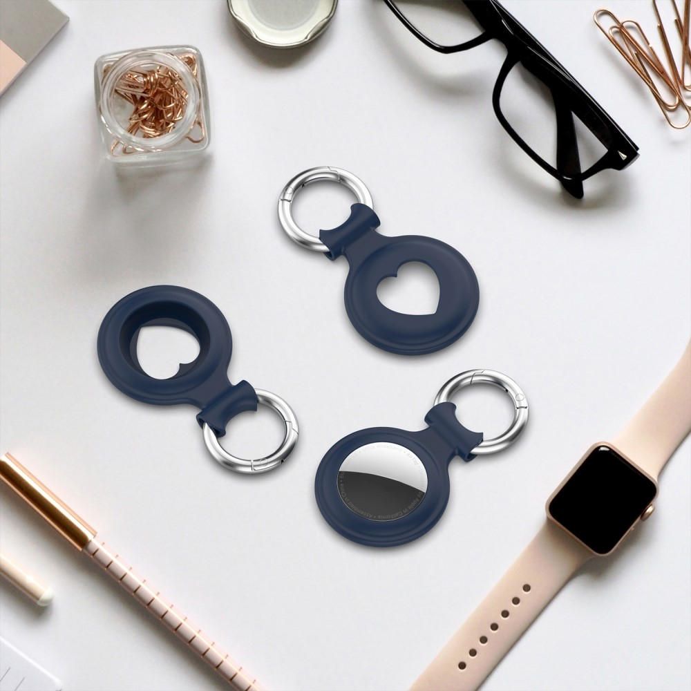 Apple AirTag Anhänger Silikon Case Hülle Herzausschnitt Schlüsselanhänger mit Schlüsselring - Dunkelblau