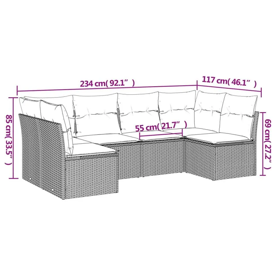 vidaXL Loungeset met kussens - set van 4 - Grijs - Poly Rattan
