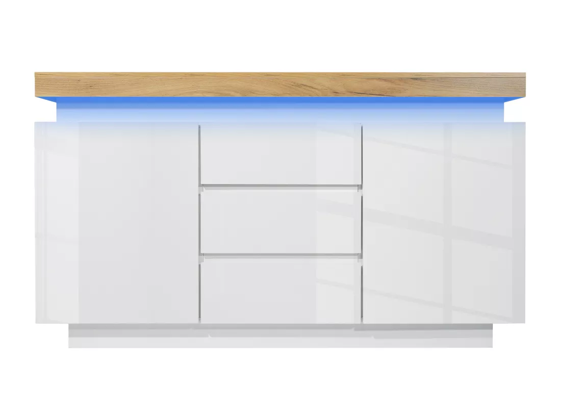 Commode avec LED - 3 tiroirs et 2 portes avec étagères réglables - Blanc