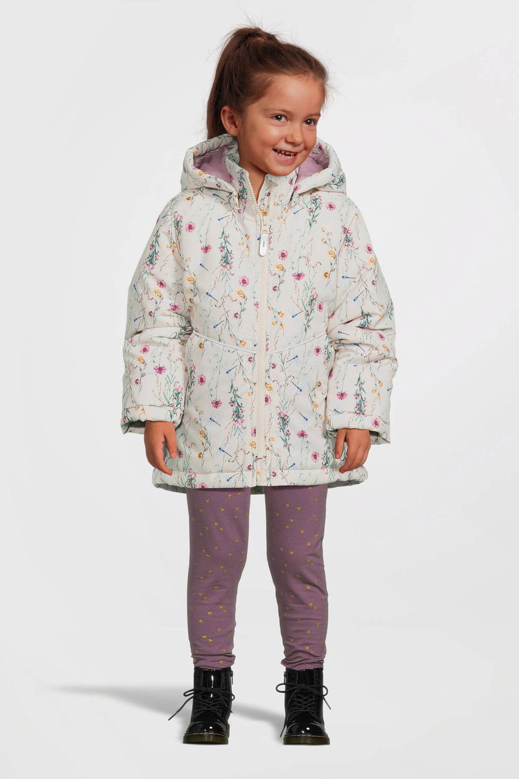 NAME IT gebloemde winterjas NMFMAXI beige/roze