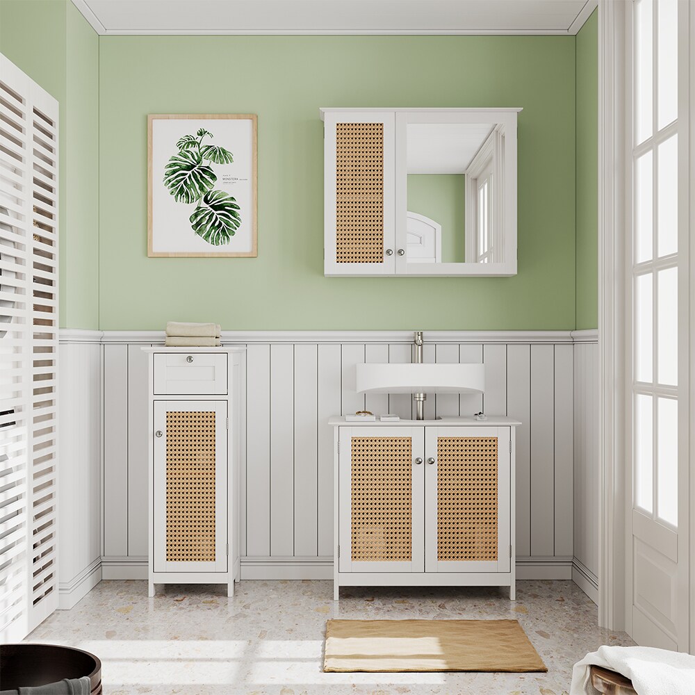 Vicco Badmöbel-Set Rosario, Weiß, moderne Serie, Badezimmer, dekorative Front, Spiegelschrank, Waschtischunterschrank, Midischrank