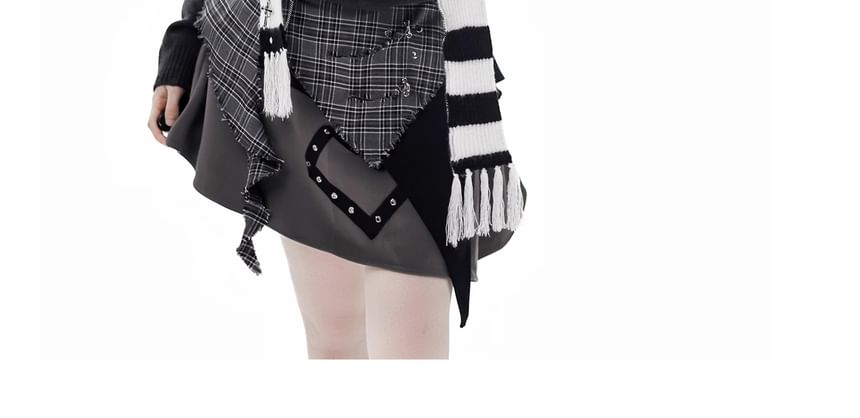 Florimi - Asymmetrische mini-A-lijn rok met hoge taille en geruit paneel