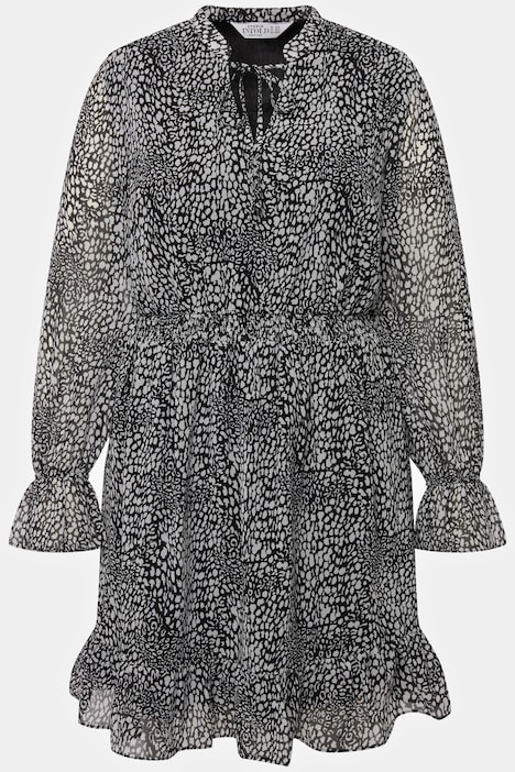Leo-Kleid, A-Line, Minimal-Leo Chiffon, Tunika-Ausschnitt, Langarm