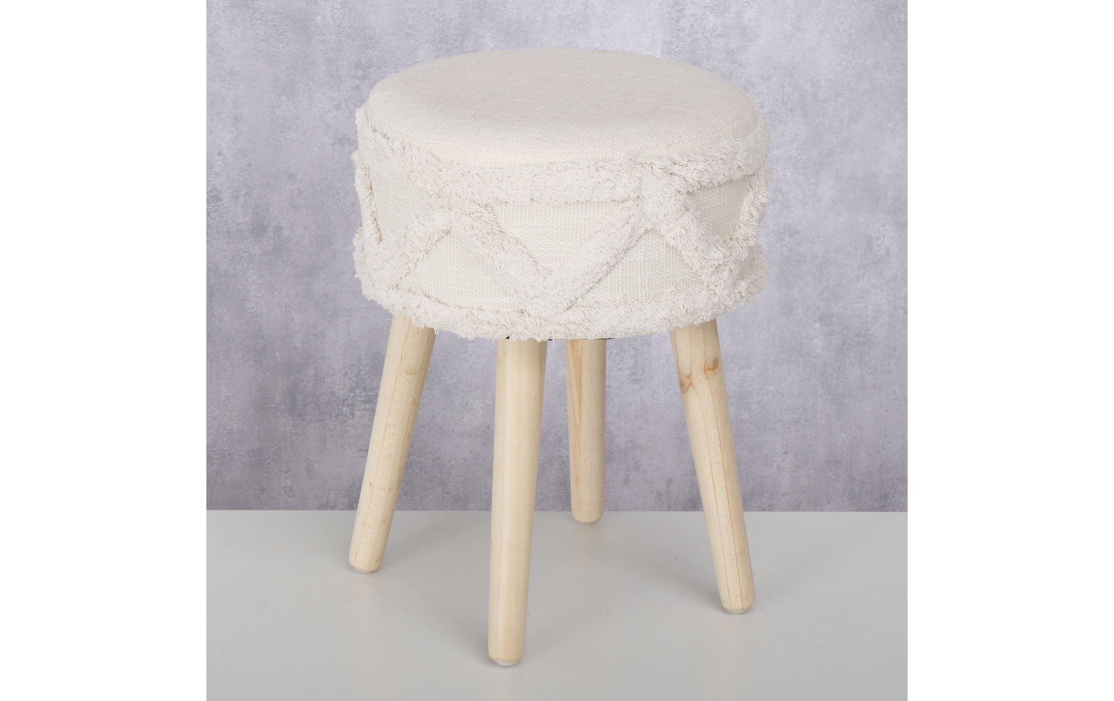 Hocker Dali MDF/Kiefer, Natur/CremeweissHandgearbeiteter Sitzhocker