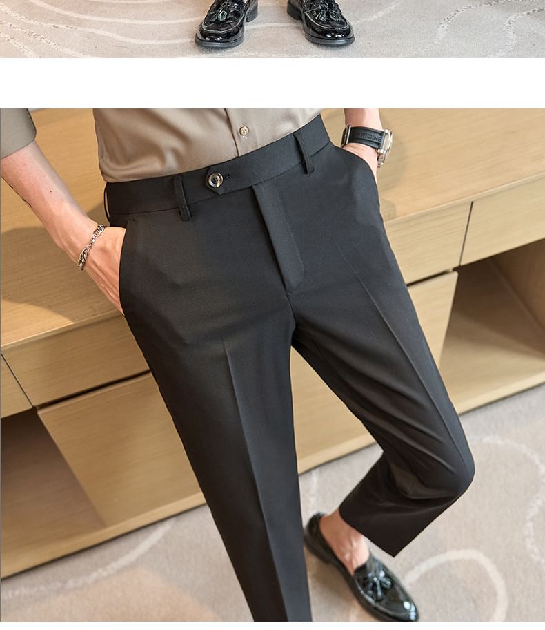 Deepwood - Mid Rise Plain Cropped Tapered Dress Pants