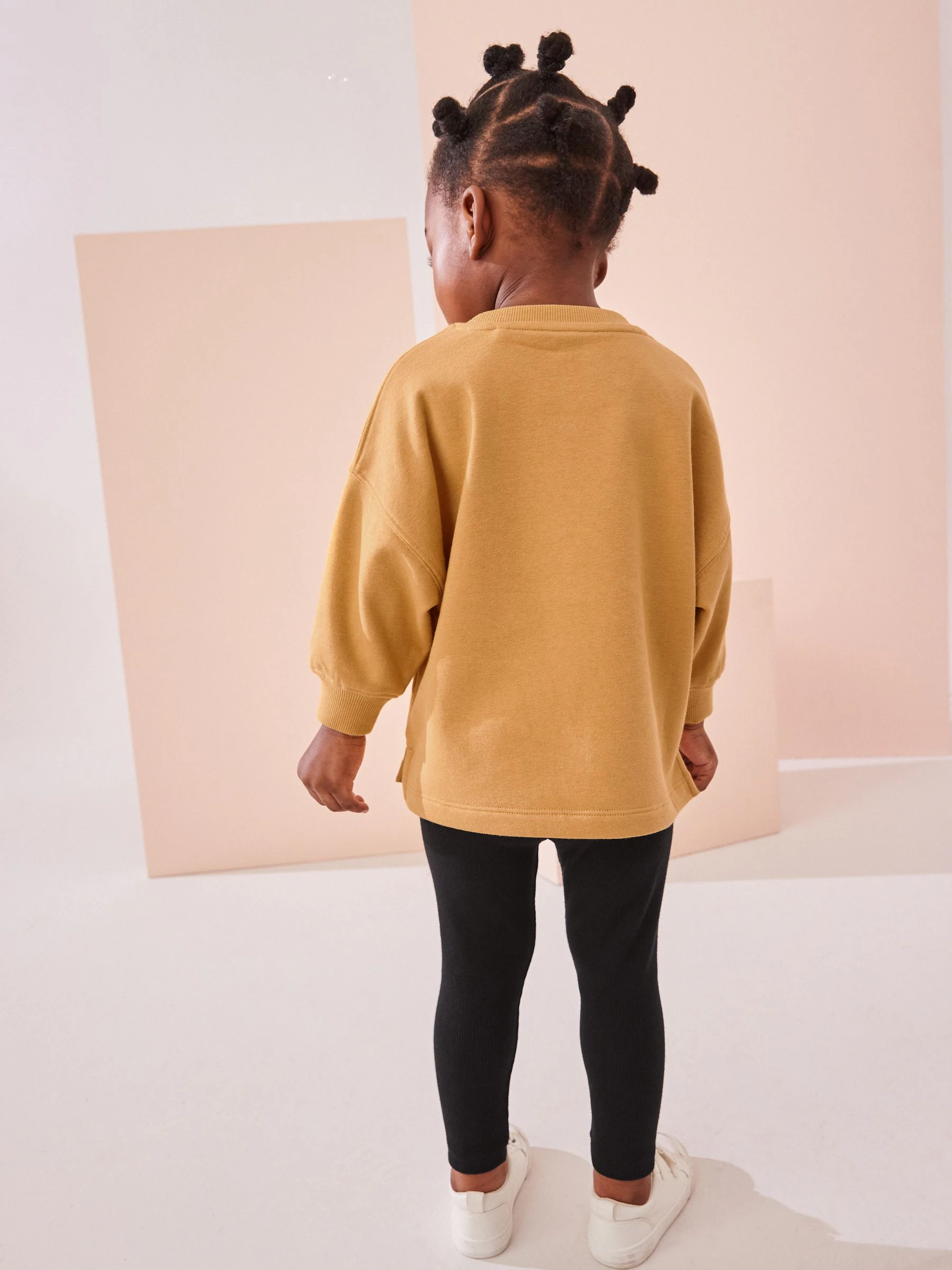 Grijs/okergeel - Set van 2 T-shirts met lange mouwen en leggings (3mnd-7jr)