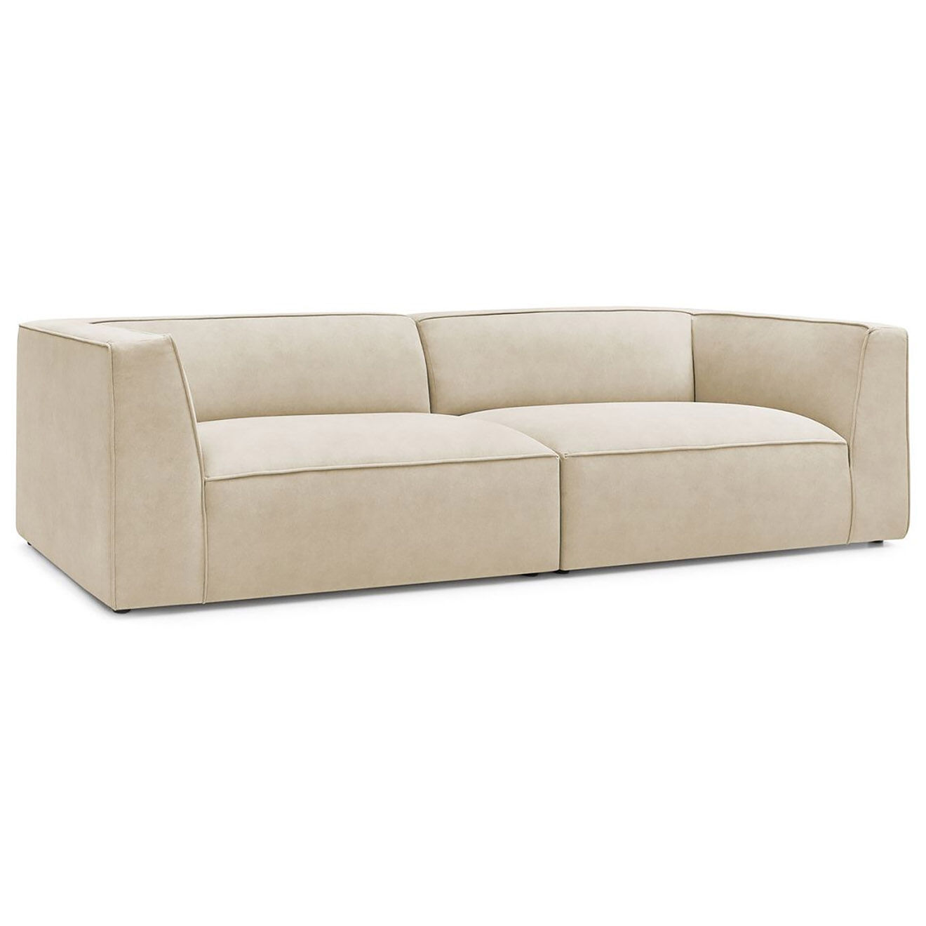 Bobochic Canapé droit fixe 4 places en Velours Molière beige - 273x99x71 cm