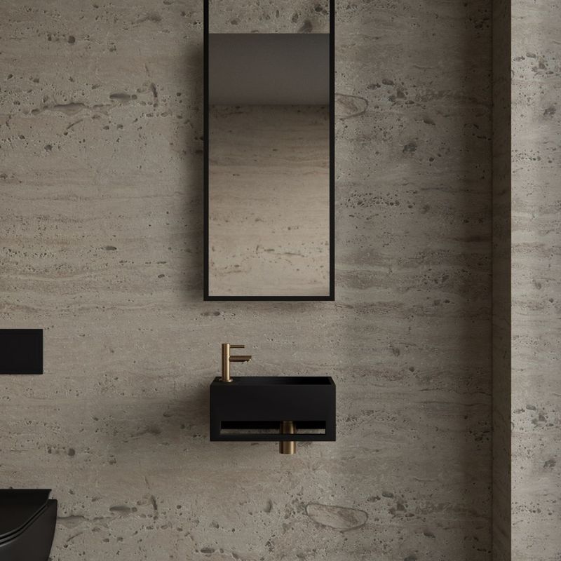 Fonteinset - BWS Solid Surface - Zwart/Goud - Inclusief Handdoekhouder