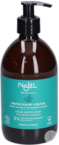 Najel Savon D'Alep Liquide Visage Et Corps Huile D'Olive Et Huile De Baies De Laurier 5% Bio 500ml