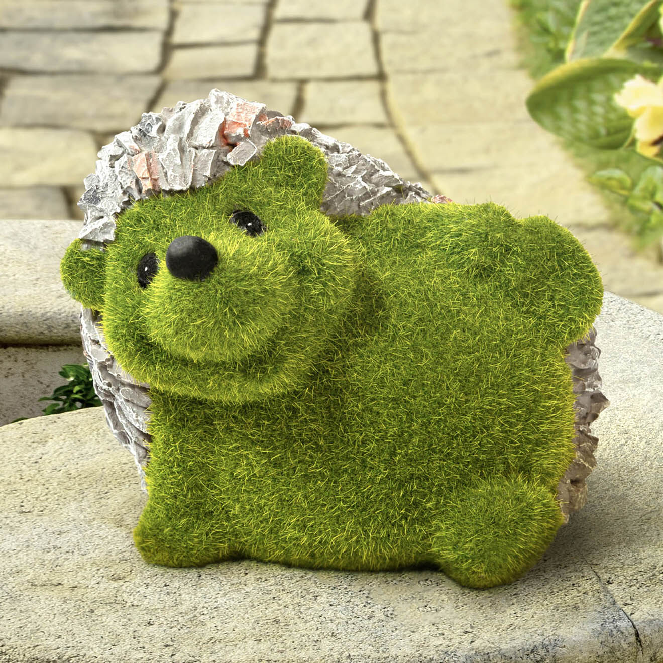 Pratik Garden Herisson miniature en gazon vert/gris - 17x13x14 cm