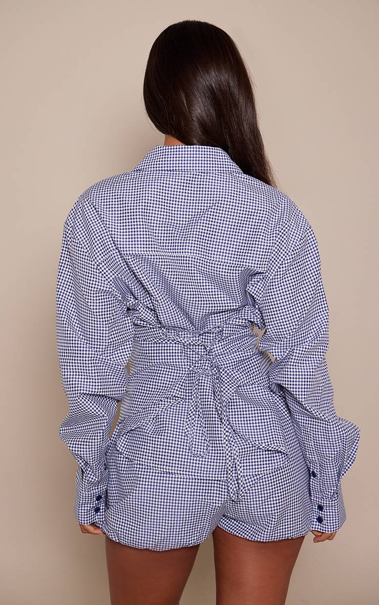 Bleu Marine Short Bouffant À Carreaux Petite