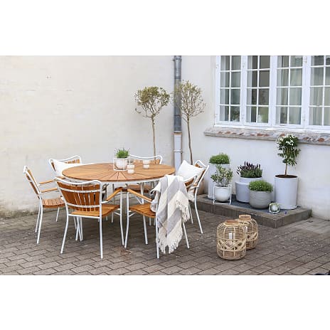 Kerteminde Ø130 teak havemøbelsæt med 6 stole - Teak/hvid