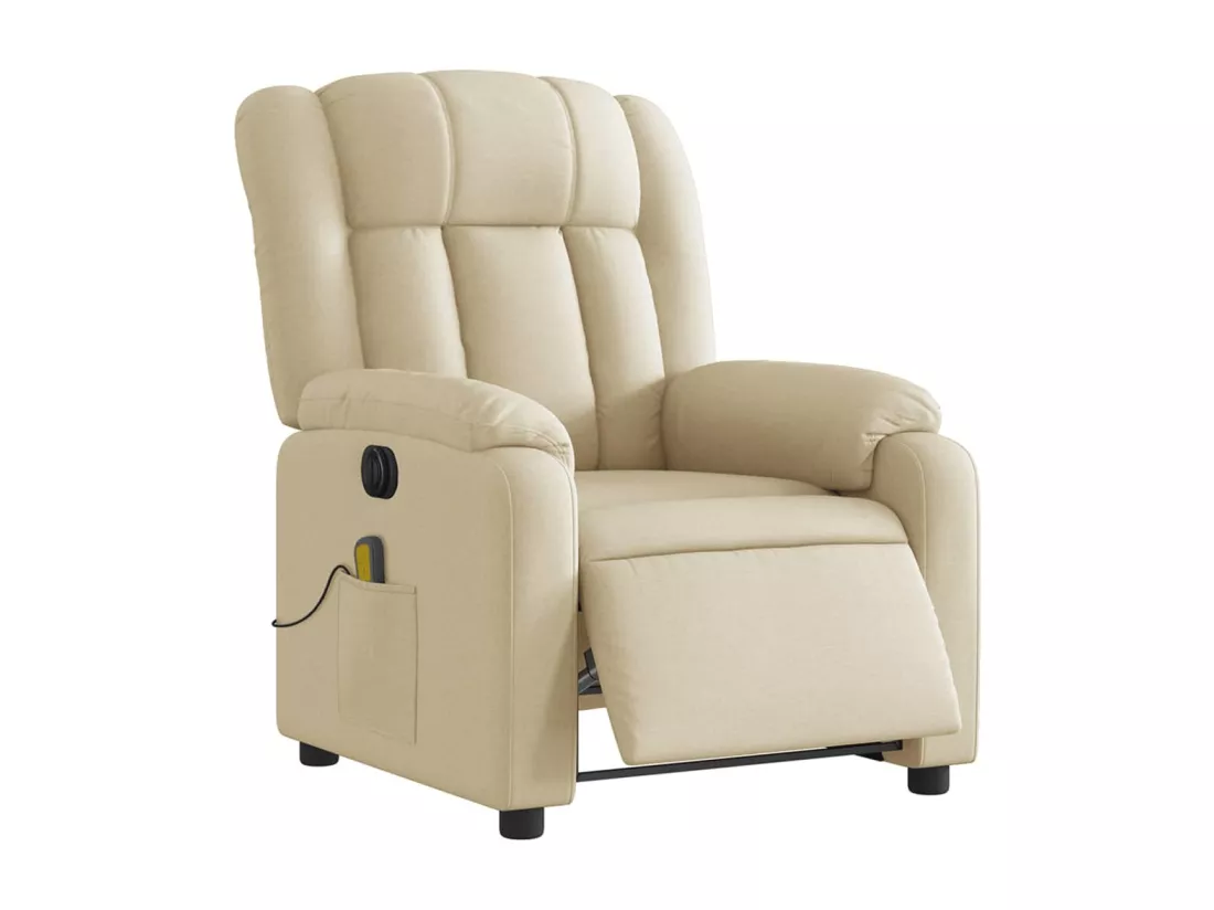 Fauteuil inclinable de massage électrique crème tissu