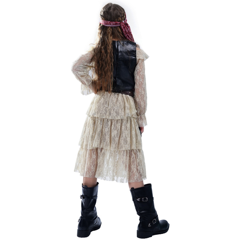 (120-130cm) Fasnachts Kinder Kostüm Piraten Verkleidung für Motto Partys / Halloween inkl. Kopftuch   Gürtel - Beige / Schwarz